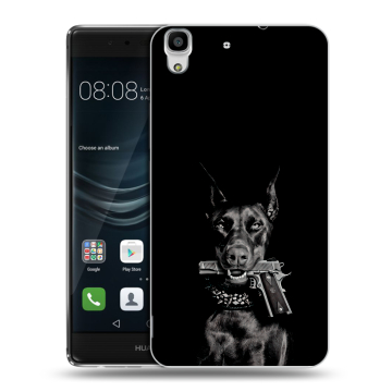 Силиконовый чехол на Huawei Y6II с принтом Доберман и пистолет Силиконовый чехол на Huawei Y6II с принтом Доберман и пистолет
