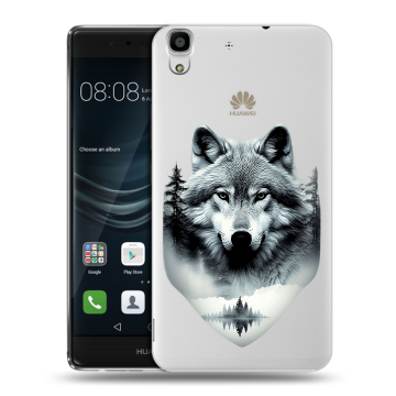 Силиконовый чехол на Huawei Y6II с принтом Волк в лесу