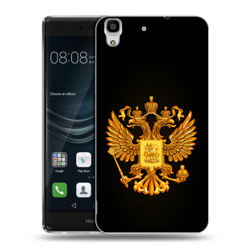 Силиконовый чехол на Huawei Y6II с принтом Герб России желтый