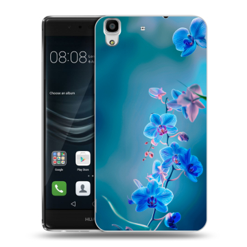 Силиконовый чехол на Huawei Y6II с принтом Голубые цветы Силиконовый чехол на Huawei Y6II с принтом Голубые цветы