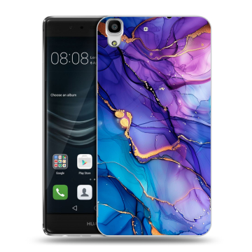 Силиконовый чехол на Huawei Y6II с принтом синий мрамор