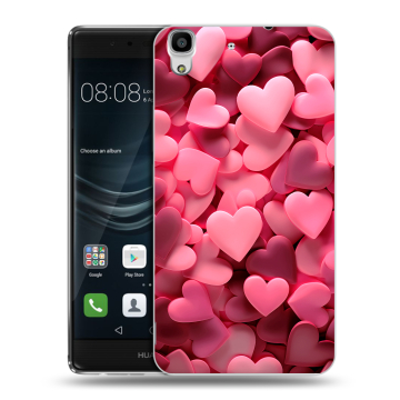 Силиконовый чехол на Huawei Y6II с принтом розовые сердечки Силиконовый чехол на Huawei Y6II с принтом розовые сердечки
