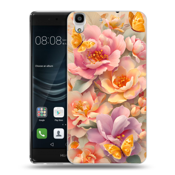 Силиконовый чехол на Huawei Y6II с принтом Цветы и бабочки