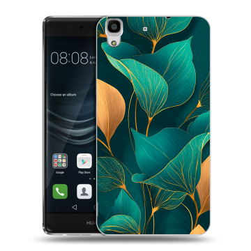 Силиконовый чехол на Huawei Y6II с принтом Листья и золото