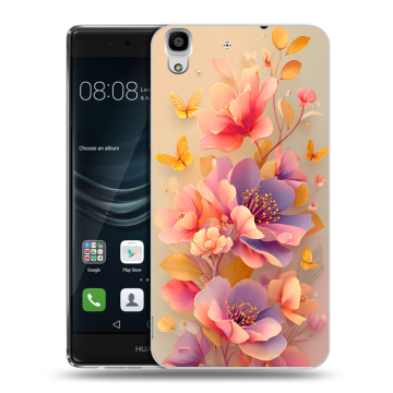 Силиконовый чехол на Huawei Y6II с принтом Цветы и бабочки