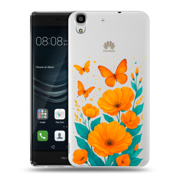 Силиконовый чехол на Huawei Y6II с принтом цветы бабочки