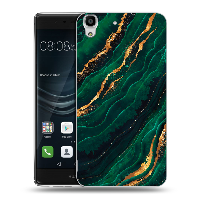 Пластиковый чехол на Huawei Y6II с принтом Мрамор зеленое золото Пластиковый чехол на Huawei Y6II с принтом Мрамор зеленое золото