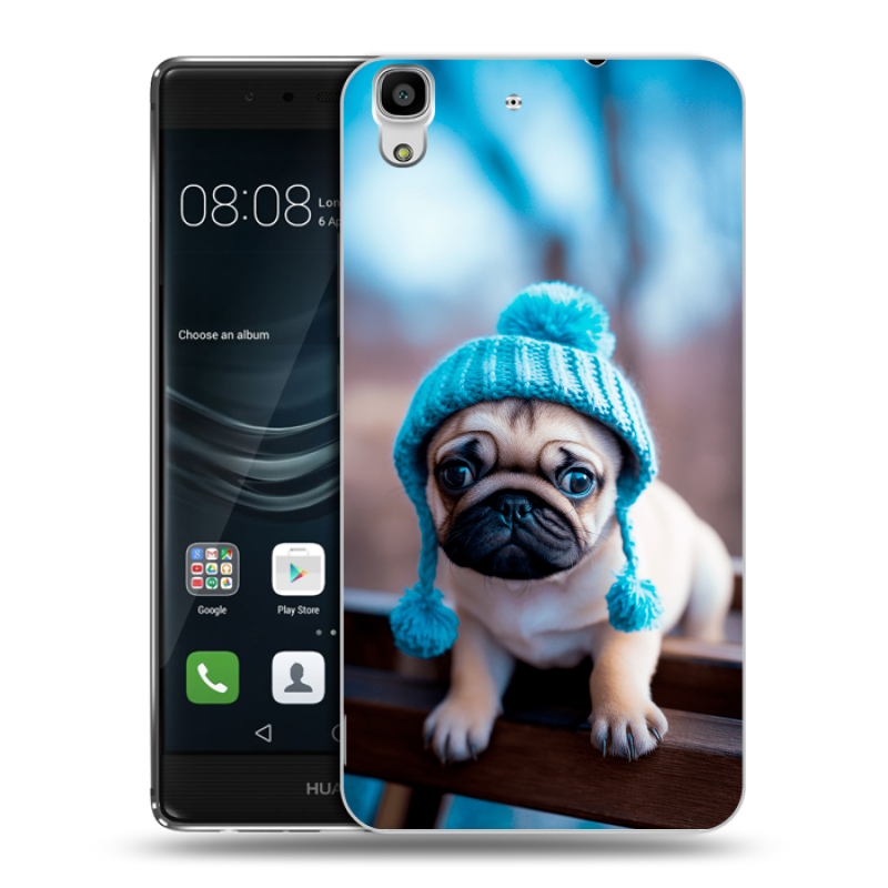 Силиконовый чехол на Huawei Y6II с принтом Мопс в шапке Силиконовый чехол на Huawei Y6II с принтом Мопс в шапке