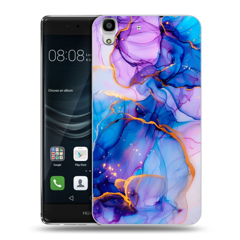 Силиконовый чехол на Huawei Y6II с принтом синий мрамор Силиконовый чехол на Huawei Y6II с принтом синий мрамор