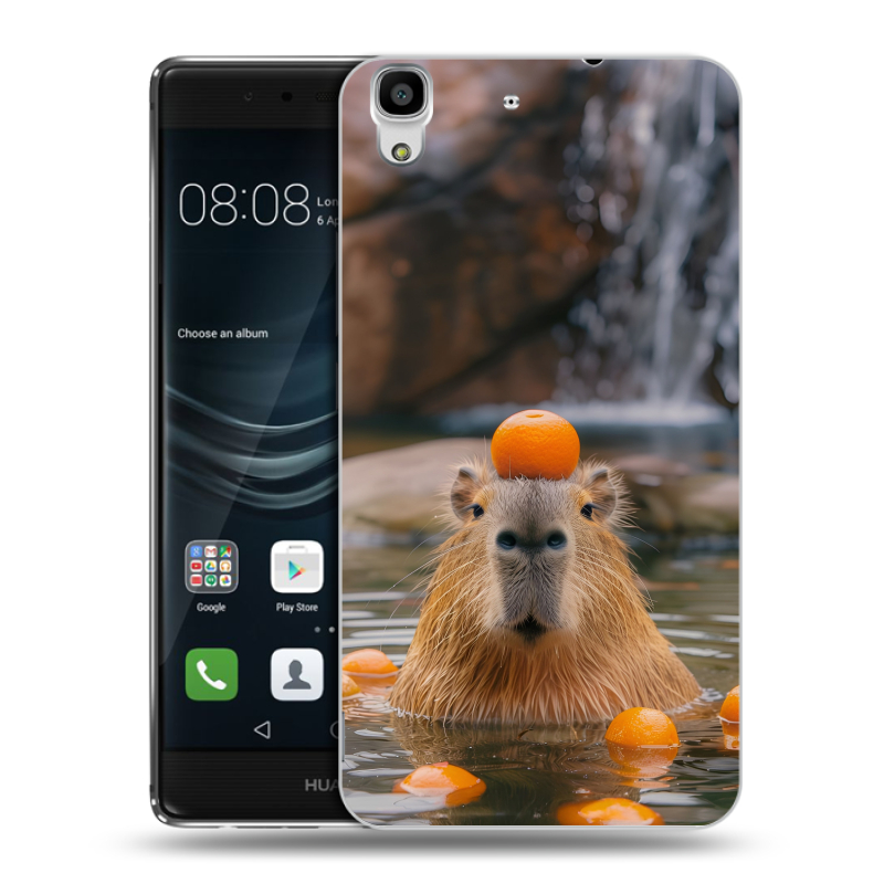 Силиконовый чехол на Huawei Y6II с принтом Капибара с апельсином Силиконовый чехол на Huawei Y6II с принтом Капибара с апельсином