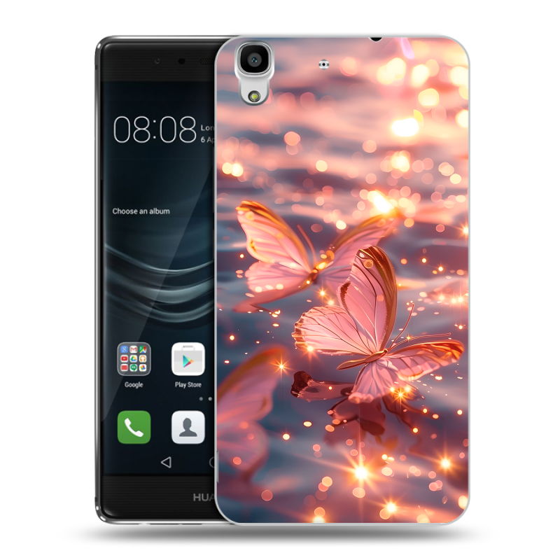 Силиконовый чехол на Huawei Y6II с принтом бабочки розовые Силиконовый чехол на Huawei Y6II с принтом бабочки розовые