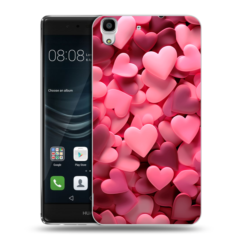 Силиконовый чехол на Huawei Y6II с принтом розовые сердечки Силиконовый чехол на Huawei Y6II с принтом розовые сердечки