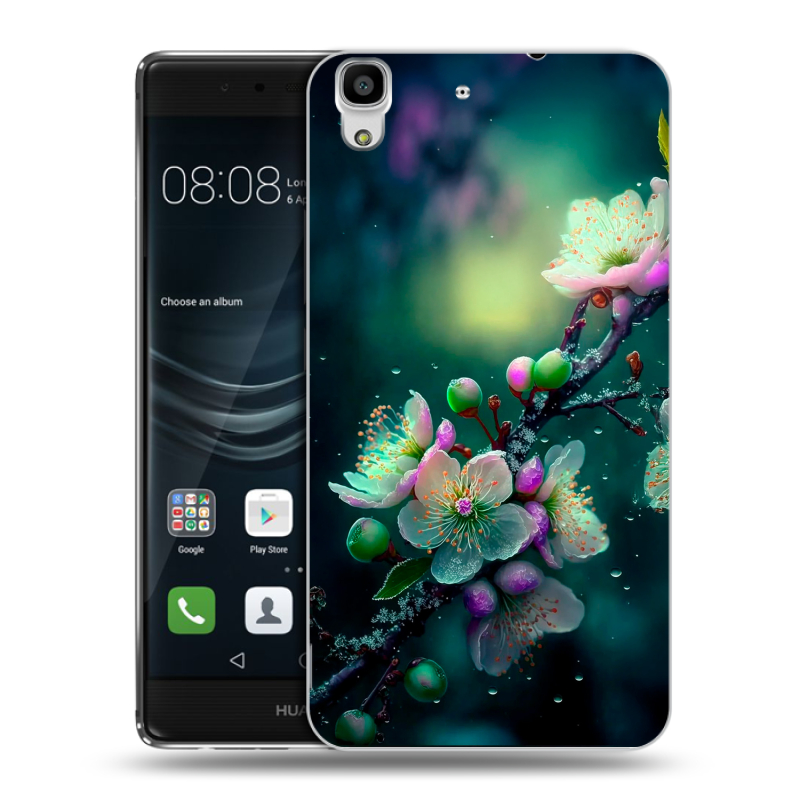 Силиконовый чехол на Huawei Y6II с принтом Цветы и мрамор Силиконовый чехол на Huawei Y6II с принтом Цветы и мрамор