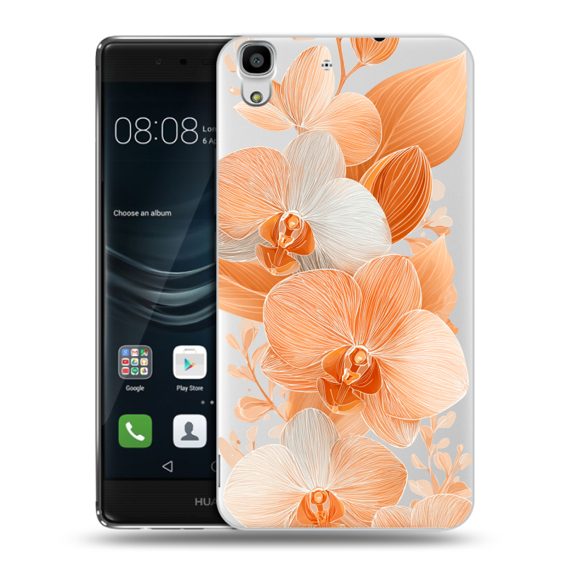 Силиконовый чехол на Huawei Y6II с принтом Бежевые цветы Силиконовый чехол на Huawei Y6II с принтом Бежевые цветы