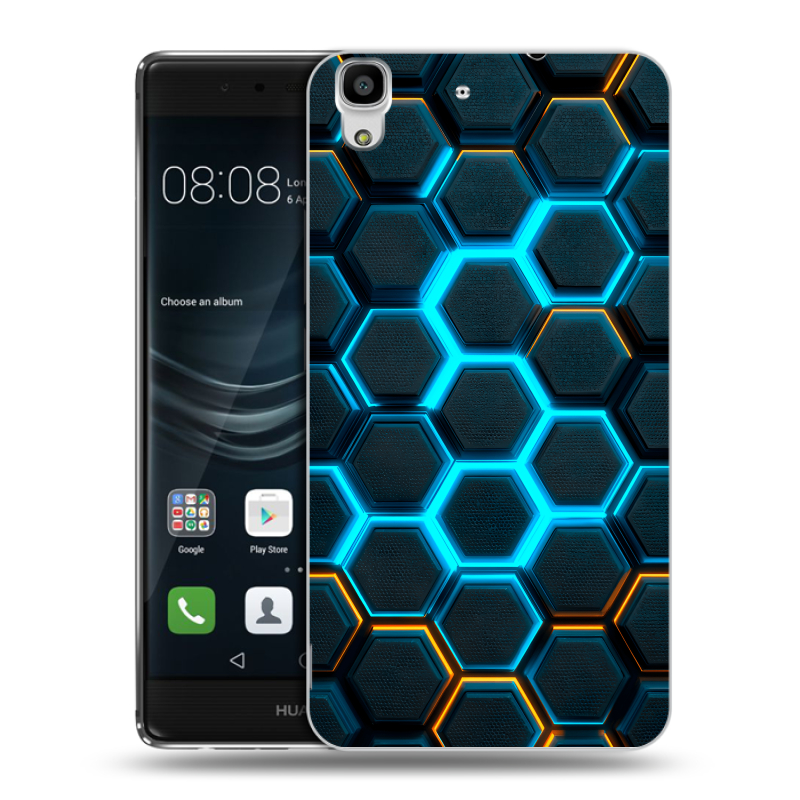 Силиконовый чехол на Huawei Y6II с принтом Неоновые соты Силиконовый чехол на Huawei Y6II с принтом Неоновые соты