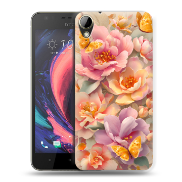 Пластиковый чехол на HTC Desire 10 Lifestyle с принтом Цветы и бабочки