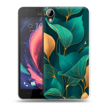 Пластиковый чехол на HTC Desire 10 Lifestyle с принтом Листья и золото