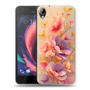 Пластиковый чехол на HTC Desire 10 Lifestyle с принтом Цветы и бабочки