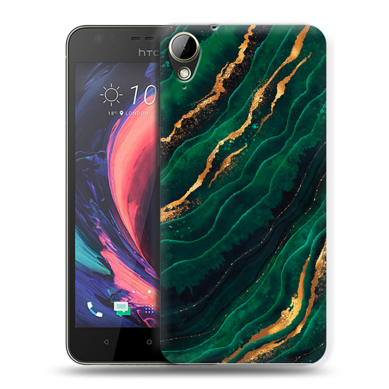 Пластиковый чехол на HTC Desire 10 Lifestyle с принтом Мрамор зеленое золото Пластиковый чехол на HTC Desire 10 Lifestyle с принтом Мрамор зеленое золото