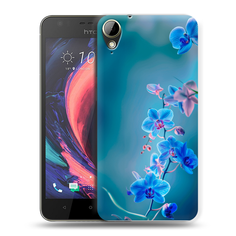 Пластиковый чехол на HTC Desire 10 Lifestyle с принтом Голубые цветы Пластиковый чехол на HTC Desire 10 Lifestyle с принтом Голубые цветы
