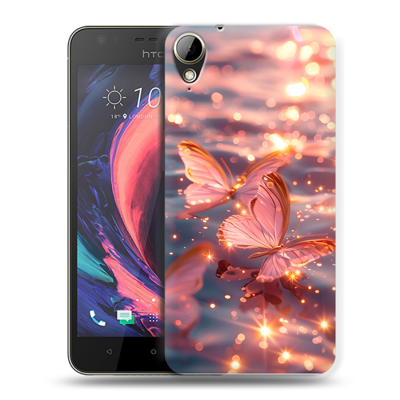 Пластиковый чехол на HTC Desire 10 Lifestyle с принтом бабочки розовые Пластиковый чехол на HTC Desire 10 Lifestyle с принтом бабочки розовые