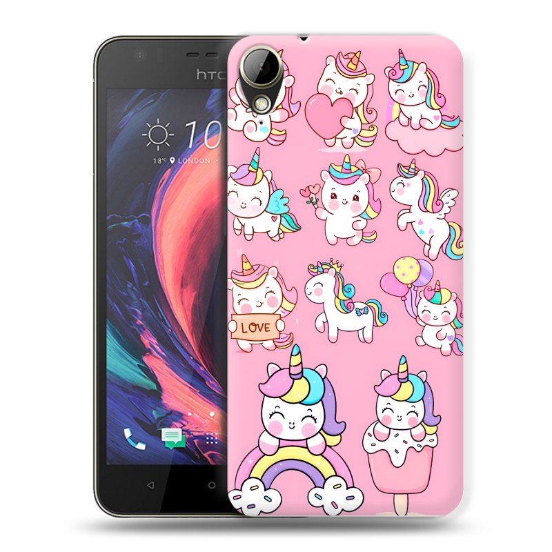 Пластиковый чехол на HTC Desire 10 Lifestyle с принтом Единороги и радуга Пластиковый чехол на HTC Desire 10 Lifestyle с принтом Единороги и радуга