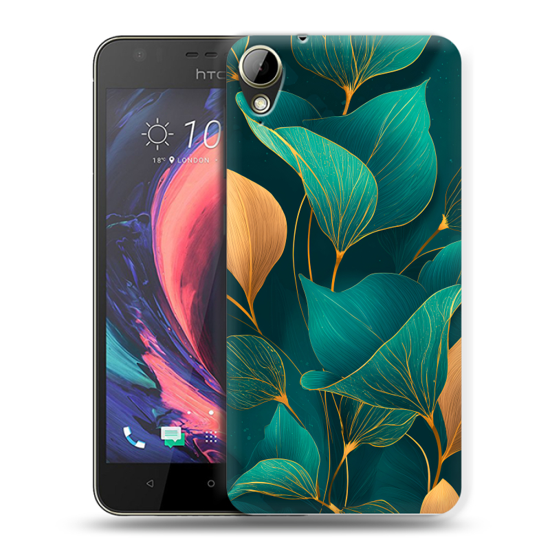 Пластиковый чехол на HTC Desire 10 Lifestyle с принтом Листья и золото Пластиковый чехол на HTC Desire 10 Lifestyle с принтом Листья и золото