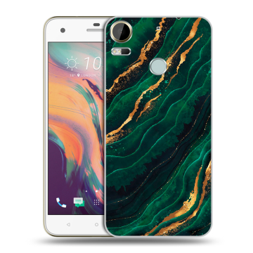 Силиконовый чехол на HTC Desire 10 Pro с принтом Мрамор зеленое золото
