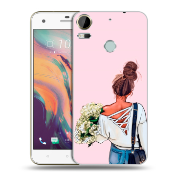 Силиконовый чехол на HTC Desire 10 Pro с принтом Девушка и букет