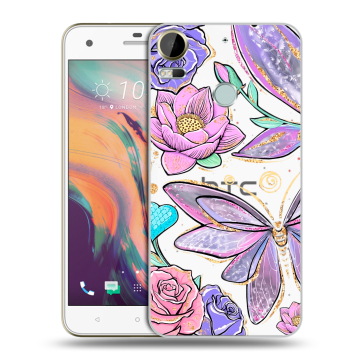 Силиконовый чехол на HTC Desire 10 Pro с принтом Бабочки и цветы