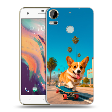 Силиконовый чехол на HTC Desire 10 Pro с принтом Корги на скейте