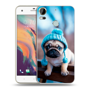 Силиконовый чехол на HTC Desire 10 Pro с принтом Мопс в шапке