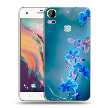 Силиконовый чехол на HTC Desire 10 Pro с принтом Голубые цветы