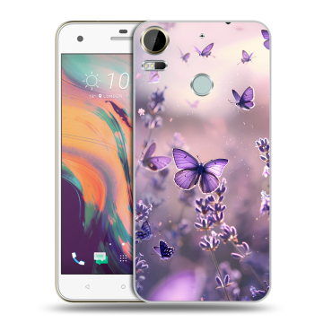 Силиконовый чехол на HTC Desire 10 Pro с принтом бабочки и лаванда