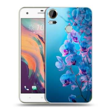 Силиконовый чехол на HTC Desire 10 Pro с принтом голубые орхидеи