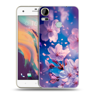 Силиконовый чехол на HTC Desire 10 Pro с принтом цветы бабочки