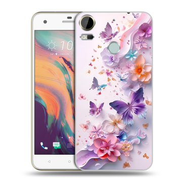 Силиконовый чехол на HTC Desire 10 Pro с принтом цветы бабочки