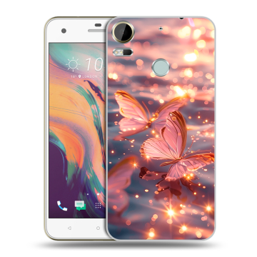 Силиконовый чехол на HTC Desire 10 Pro с принтом бабочки розовые