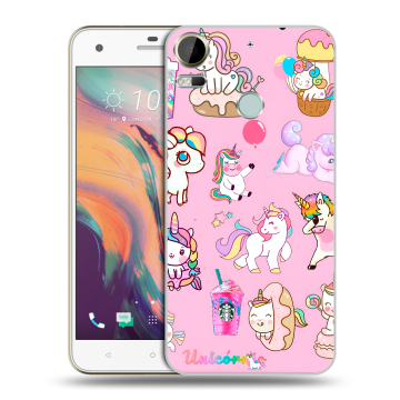 Силиконовый чехол на HTC Desire 10 Pro с принтом розовые единороги