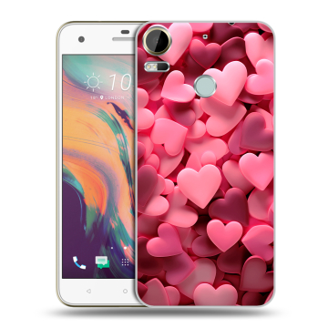 Силиконовый чехол на HTC Desire 10 Pro с принтом розовые сердечки