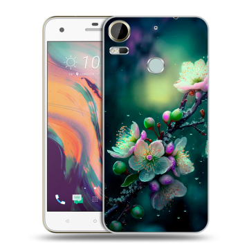 Силиконовый чехол на HTC Desire 10 Pro с принтом Цветы и мрамор