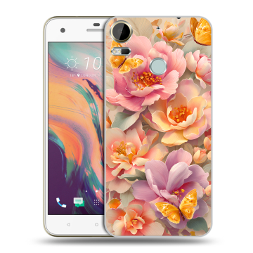 Силиконовый чехол на HTC Desire 10 Pro с принтом Цветы и бабочки