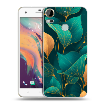 Силиконовый чехол на HTC Desire 10 Pro с принтом Листья и золото