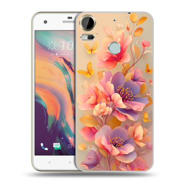 Силиконовый чехол на HTC Desire 10 Pro с принтом Цветы и бабочки