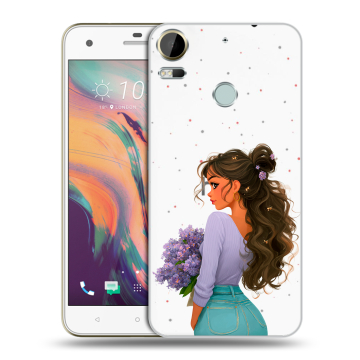 Силиконовый чехол на HTC Desire 10 Pro с принтом девушка цветы
