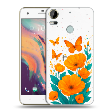Силиконовый чехол на HTC Desire 10 Pro с принтом цветы бабочки