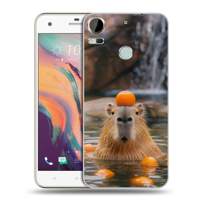 Пластиковый чехол на HTC Desire 10 Pro с принтом Капибара с апельсином Пластиковый чехол на HTC Desire 10 Pro с принтом Капибара с апельсином