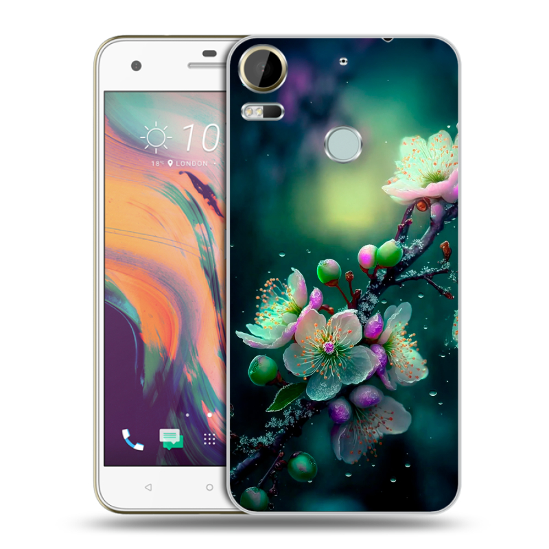 Пластиковый чехол на HTC Desire 10 Pro с принтом Цветы и мрамор Пластиковый чехол на HTC Desire 10 Pro с принтом Цветы и мрамор