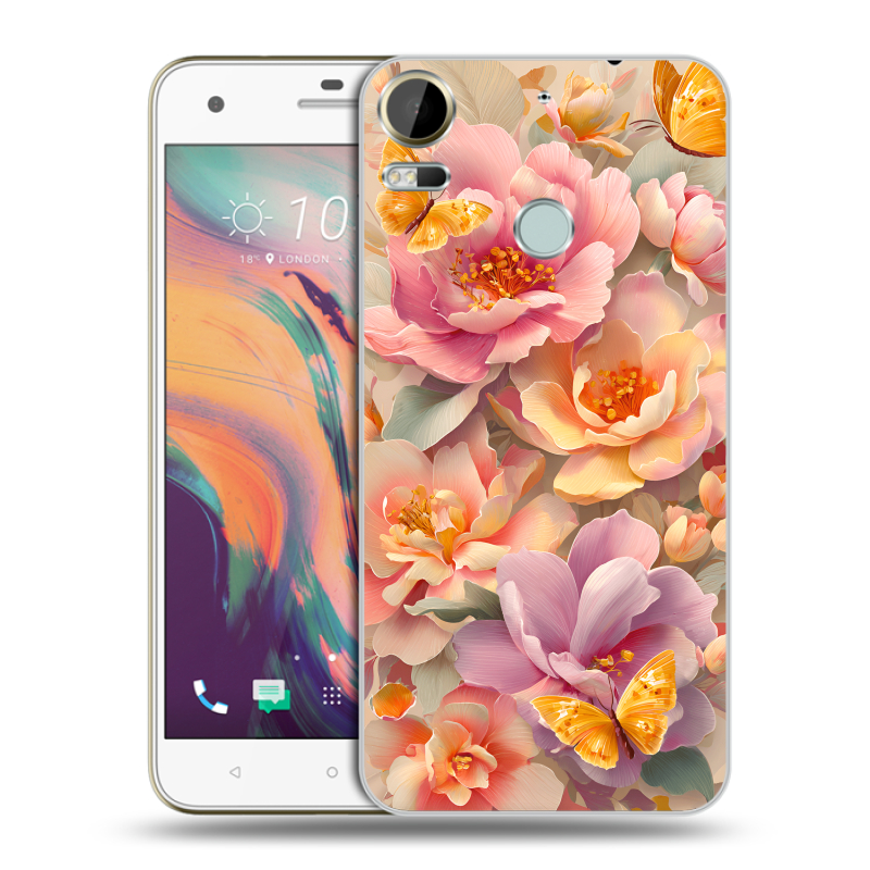 Силиконовый чехол на HTC Desire 10 Pro с принтом Цветы и бабочки Силиконовый чехол на HTC Desire 10 Pro с принтом Цветы и бабочки
