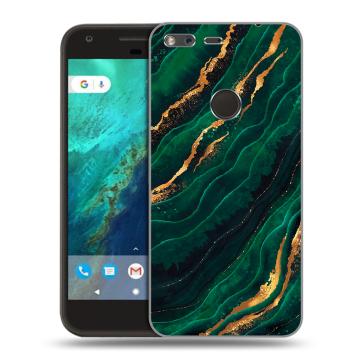 Силиконовый чехол на Google Pixel с принтом Мрамор зеленое золото